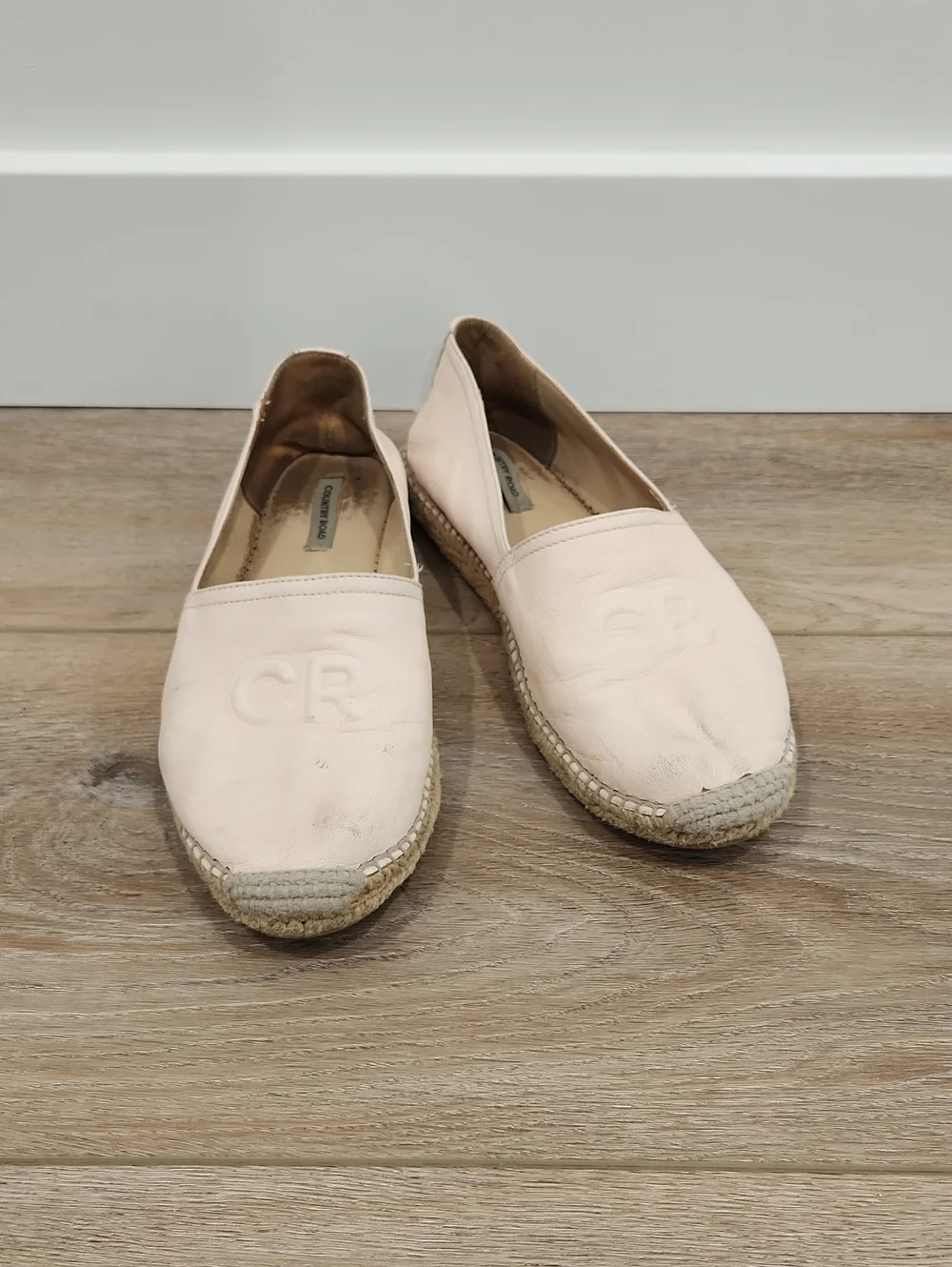 Country Road Women's Pale Pink Leather Espadrille Flats Size 39